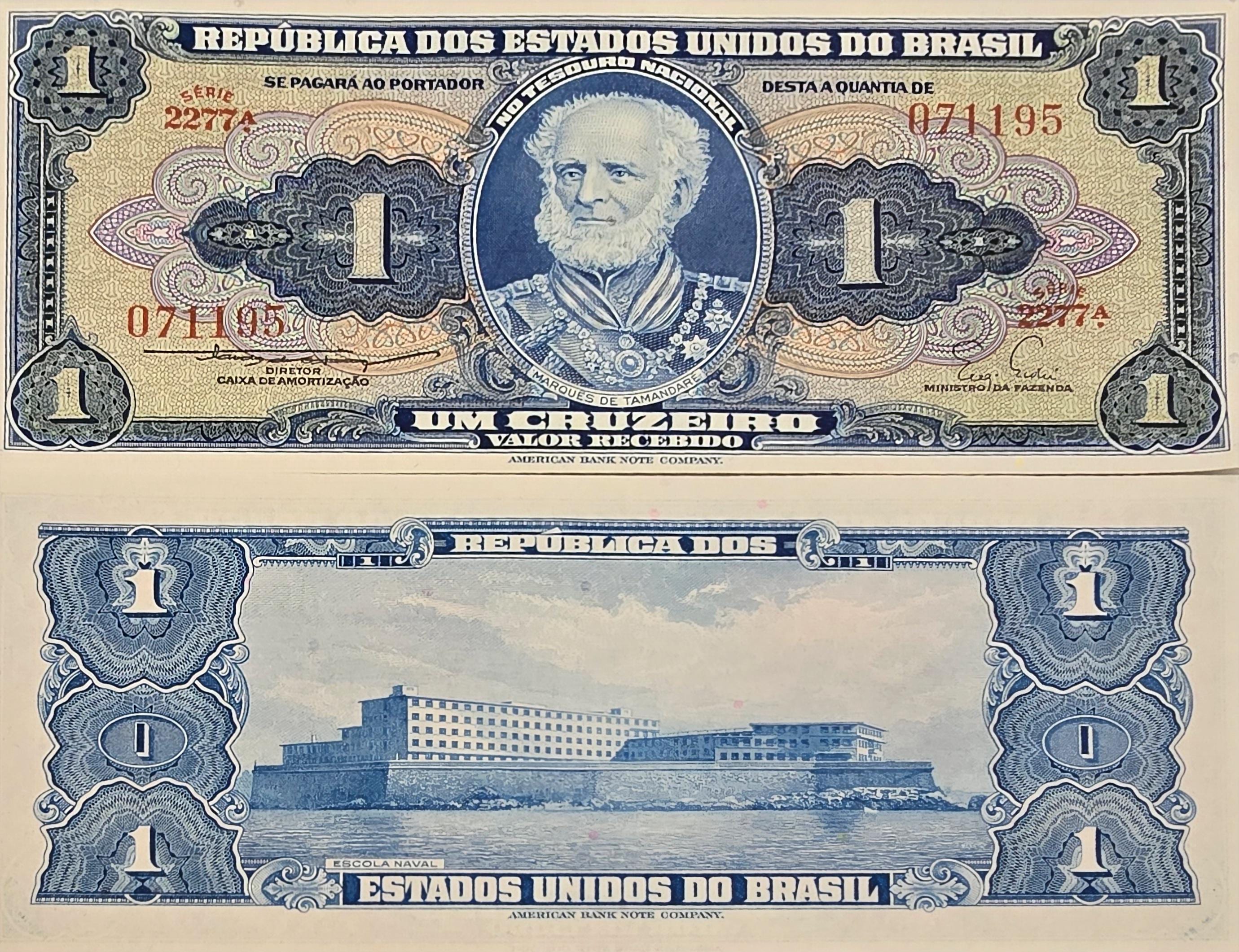 Brazil 1 Cruzeiro Banknote, P-150b, UNCIRCULATED from 1954, features Naval School