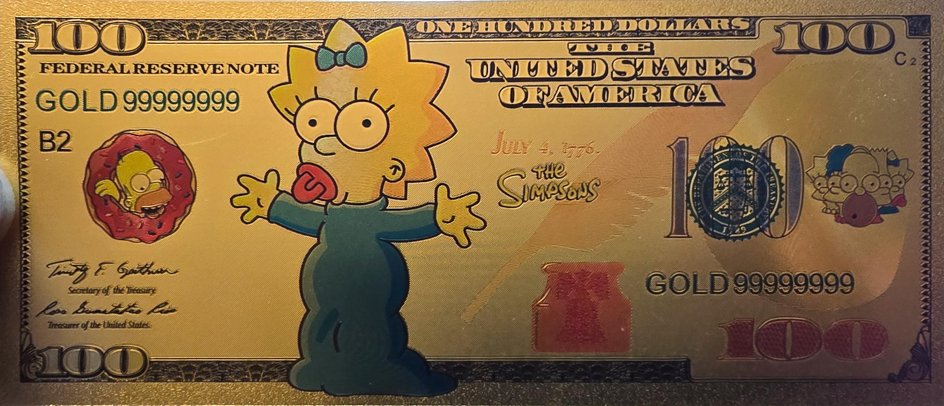 MAGGIE SIMPSON from The Simpsons; .9999 GOLD FOiL 100 Note; Comes in a collector display holder
