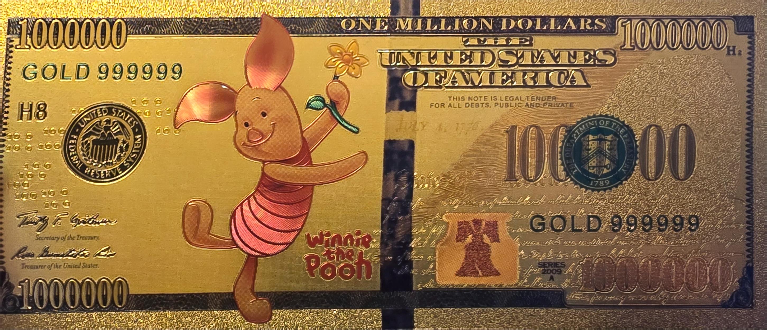 PIGLET from Winnie The Pooh; .9999 GOLD FOiL 100 Note; Comes in a collector display holder
