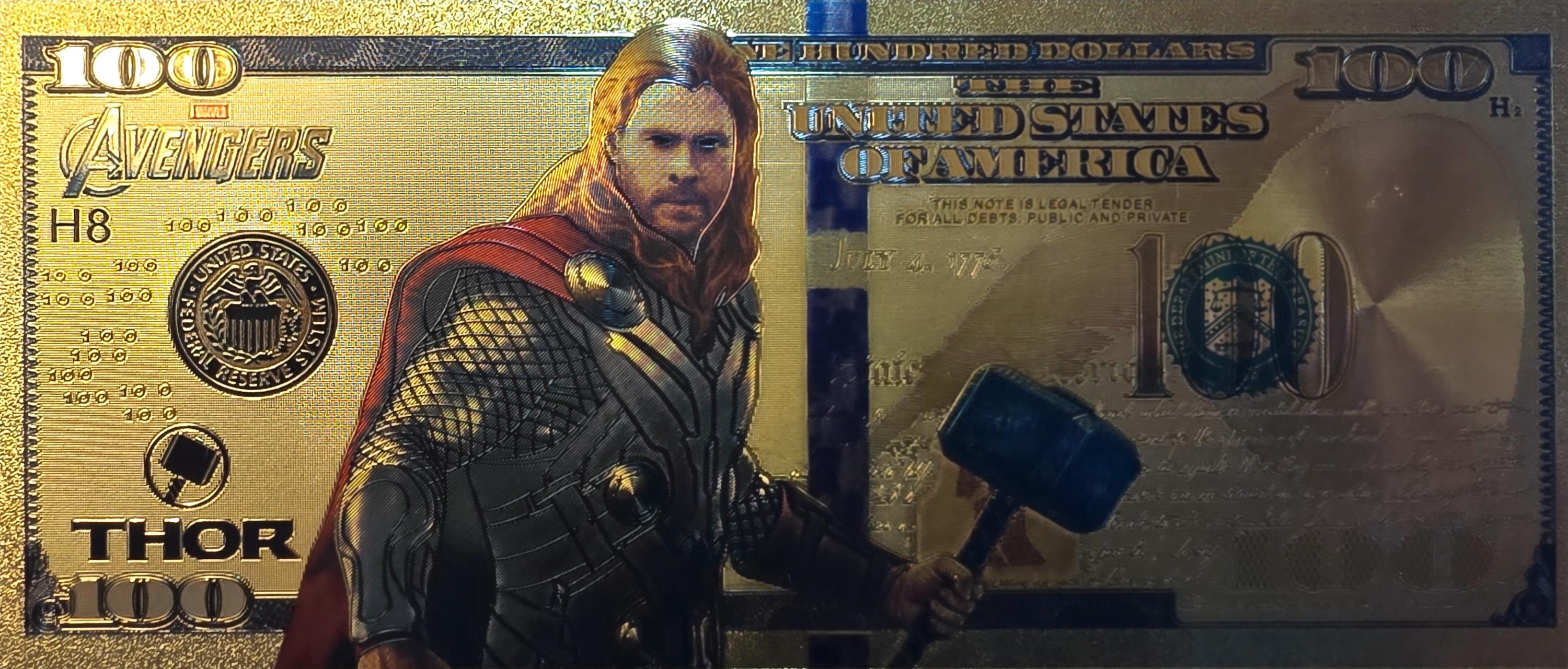 THOR: With the Avengers, .9999 GOLD Foil Fantasy Note; Very nice design and quality; Comes in a collector display holder