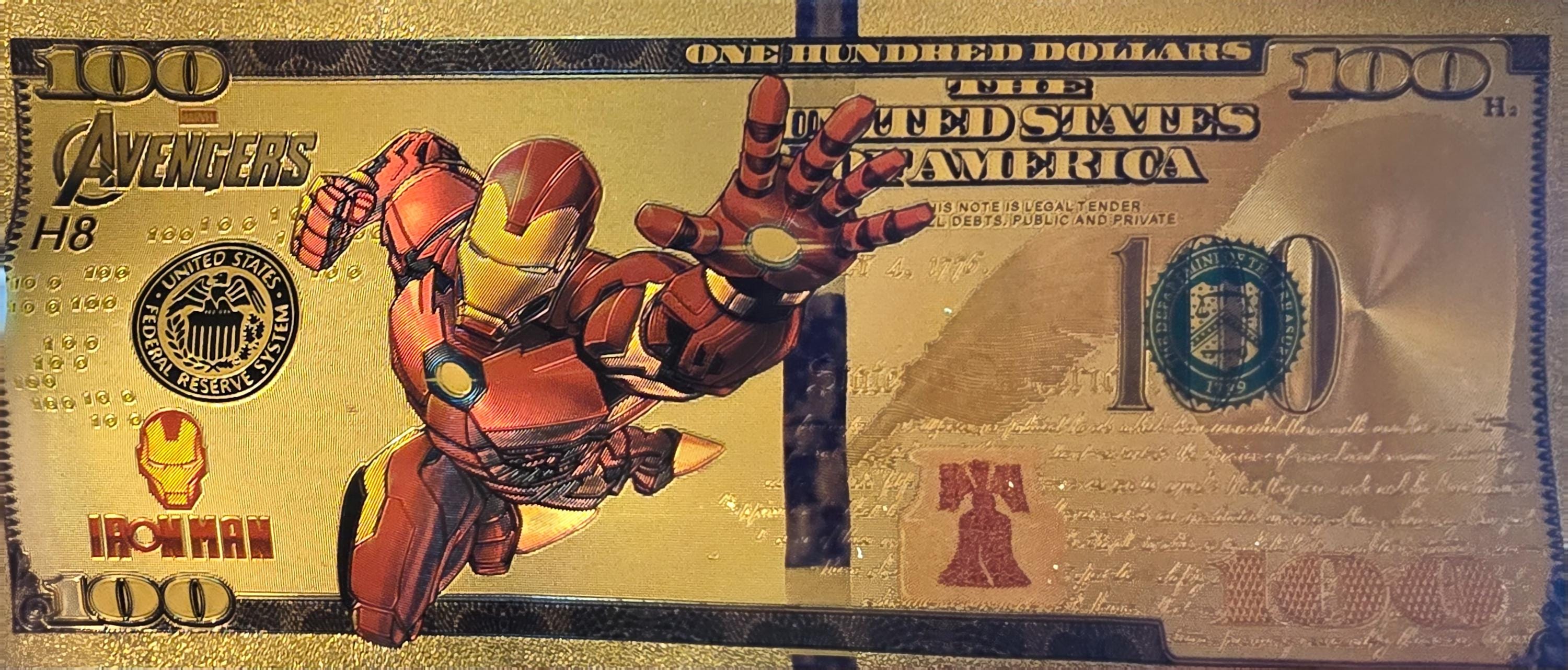IRON MAN: With the Avengers, .9999 GOLD Foil Fantasy Note; Comes in a collector display holder
