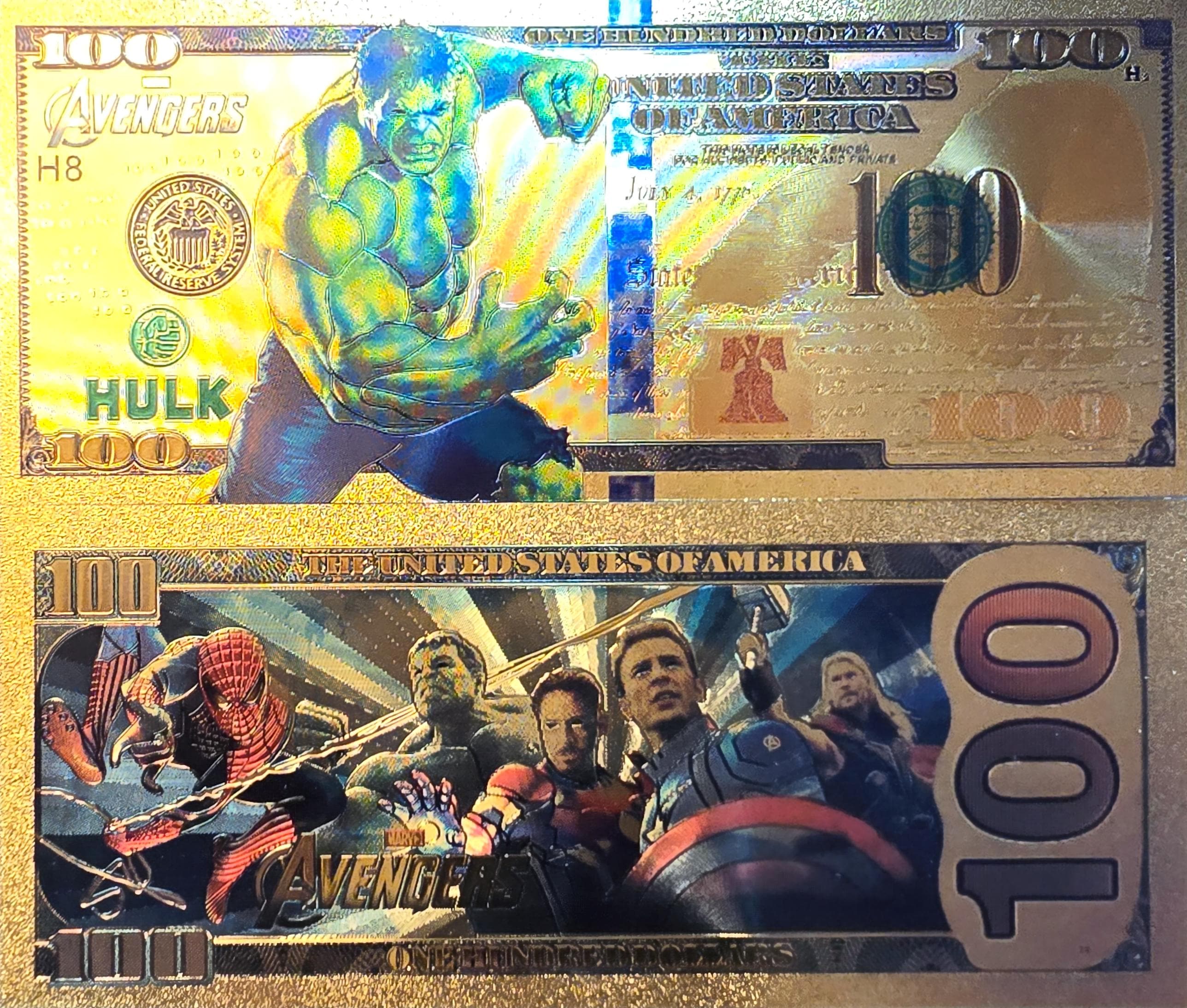 The INCREDIBLE HULK: With the Avengers, .9999 GOLD Foil Fantasy Note; Very nice design and quality; Comes in a collector display holder
