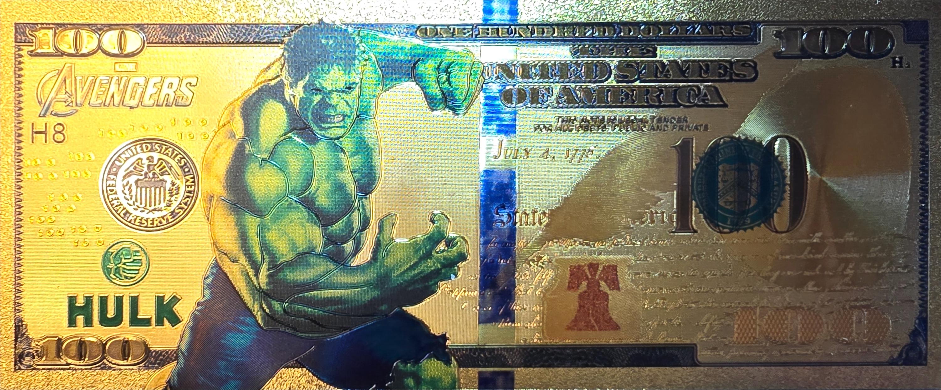The INCREDIBLE HULK: With the Avengers, .9999 GOLD Foil Fantasy Note; Very nice design and quality; Comes in a collector display holder