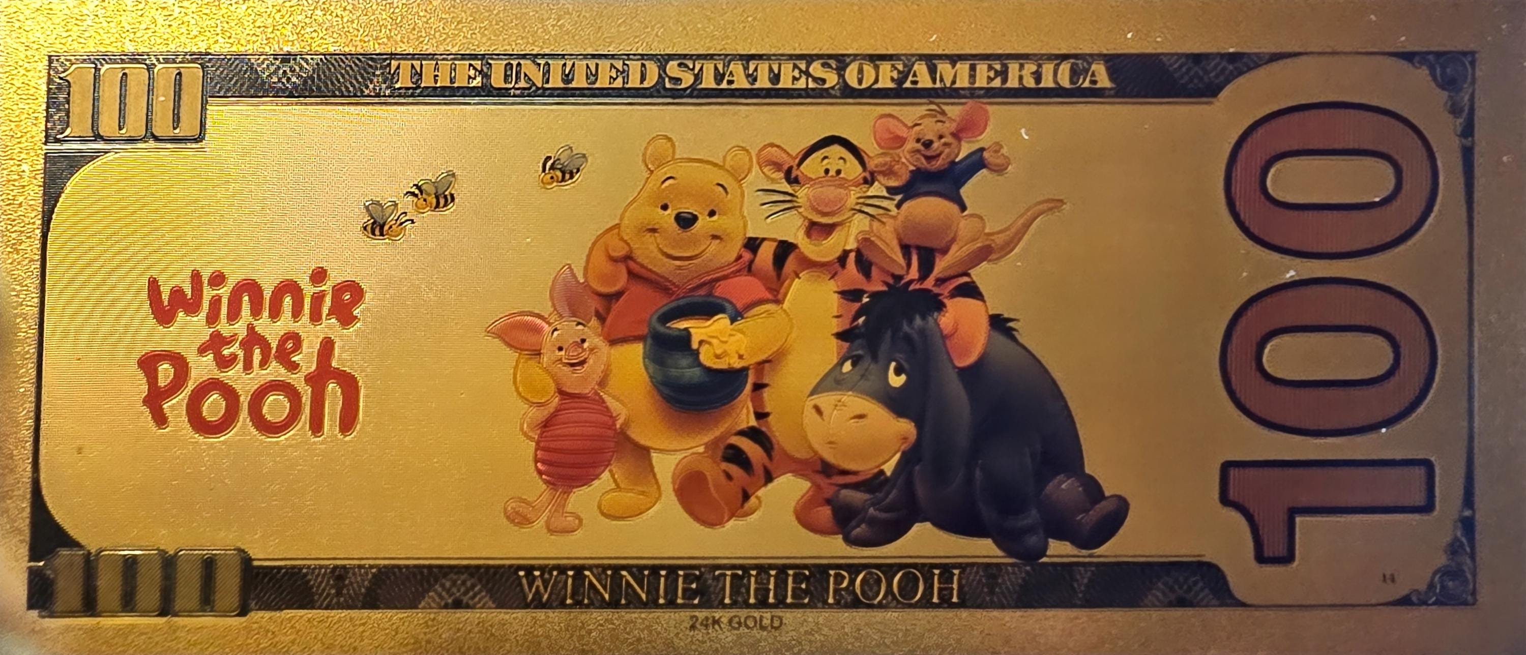 EEYORE from Winnie The Pooh; .9999 GOLD FOiL 100 Note; Comes in a collector display holder