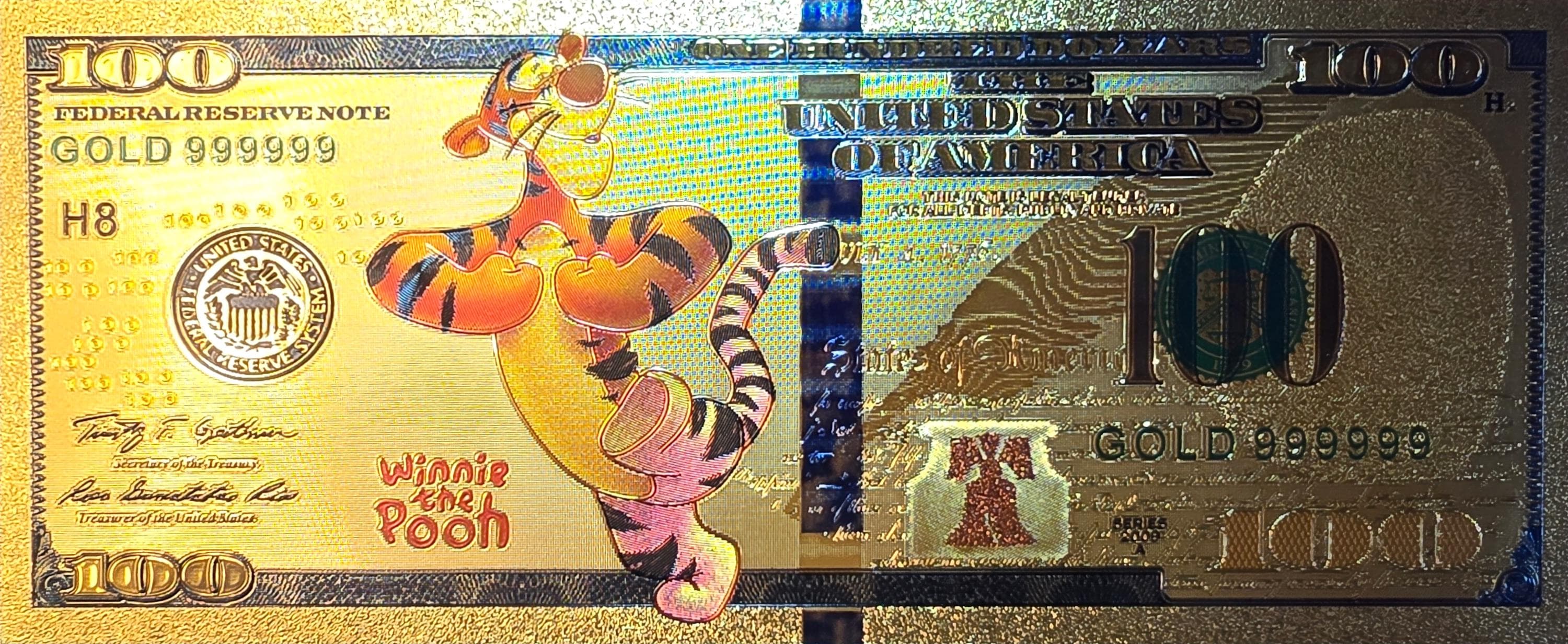 TIGGER from Winnie The Pooh; .9999 GOLD FOil 100 Note; Comes in a collector display holder