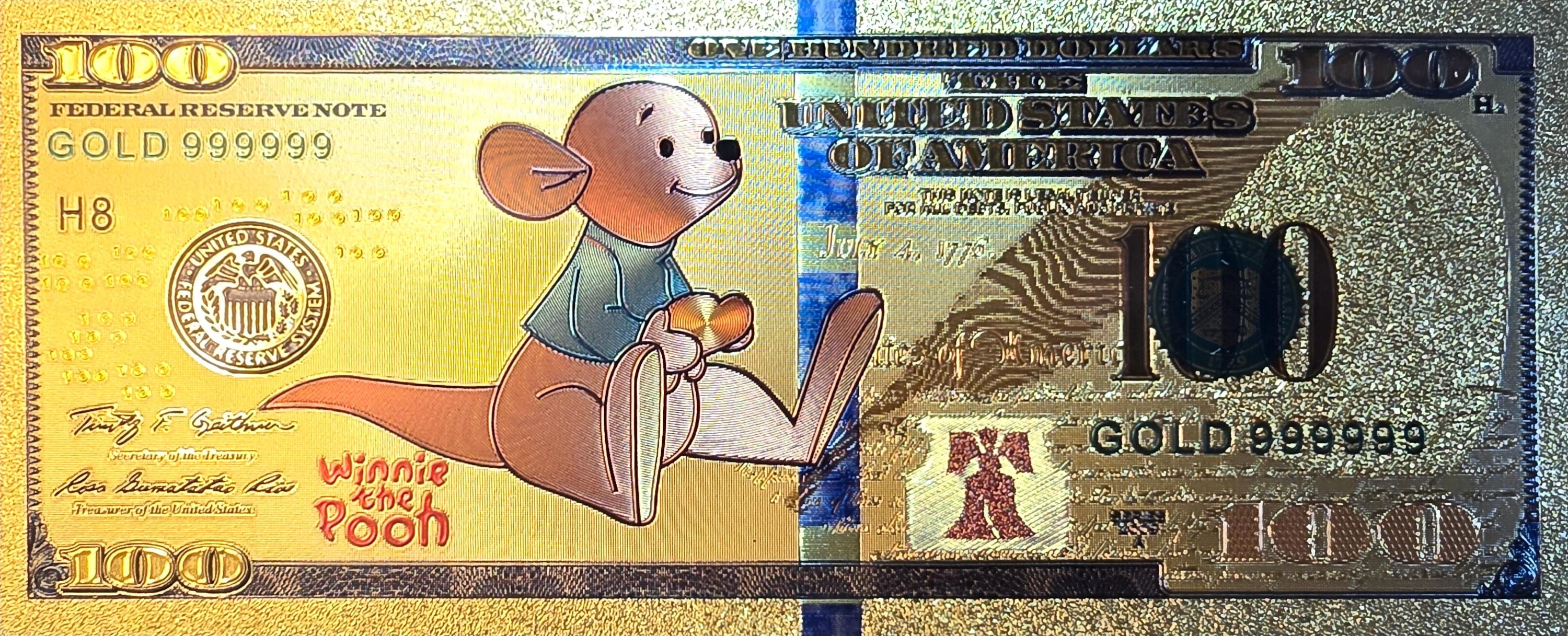 ROO from Winnie The Pooh; .9999 GOLD FOil 100 Note; Comes in a collector display holder