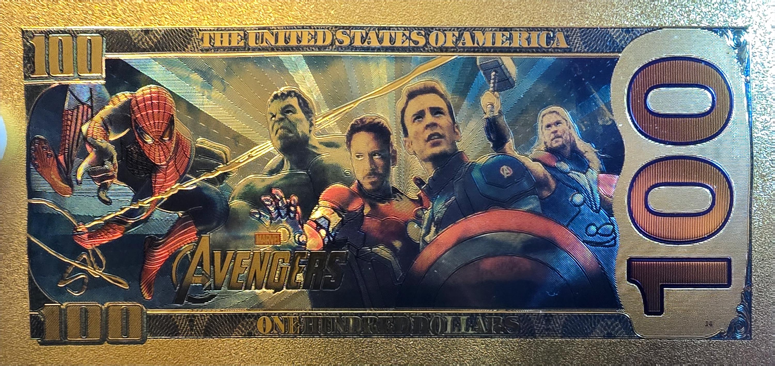 CAPTAIN AMERICA: With the Avengers, .9999 GOLD Foil Fantasy Note; Comes in a collector display holder