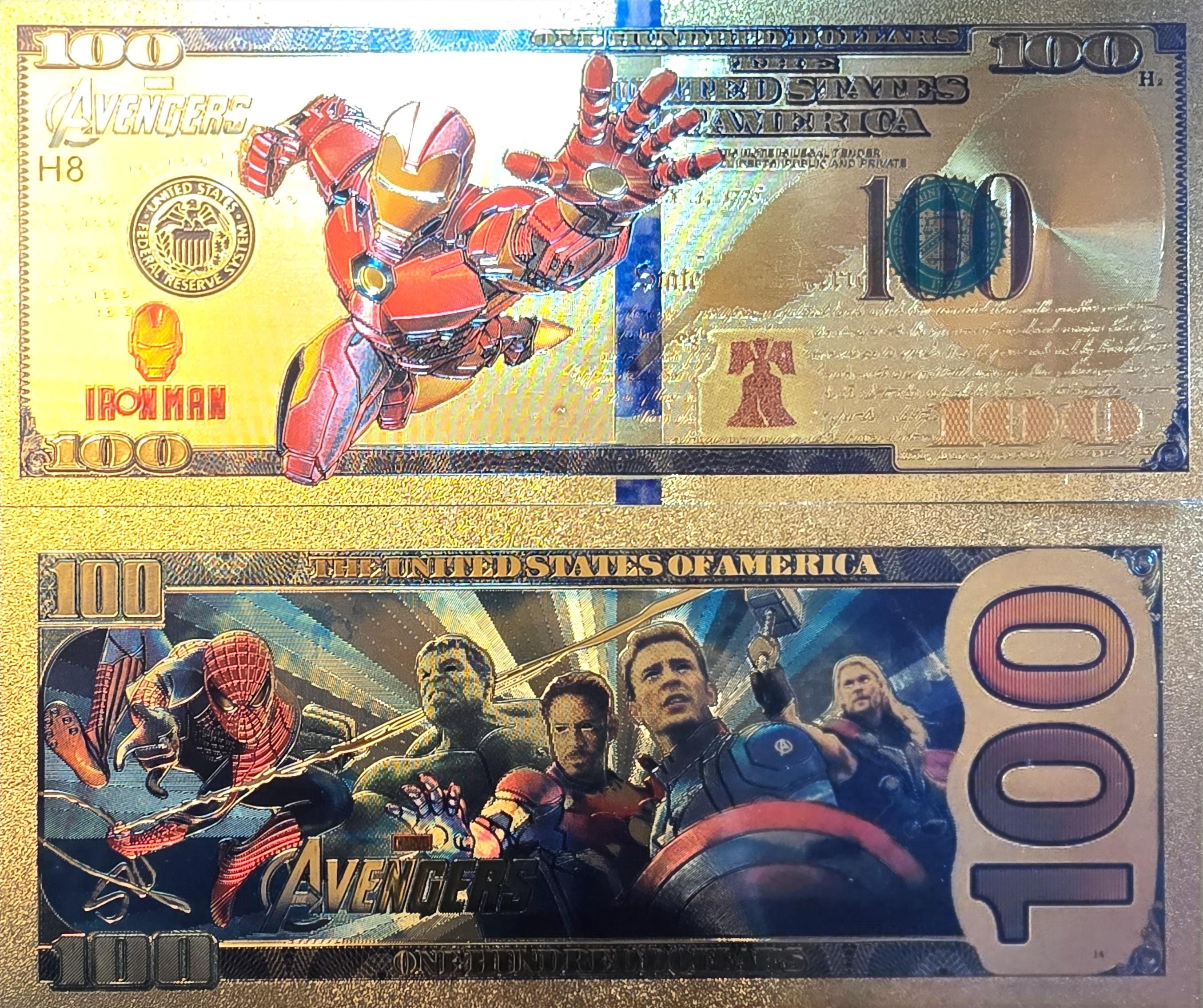 IRON MAN: With the Avengers, .9999 GOLD Foil Fantasy Note; Comes in a collector display holder