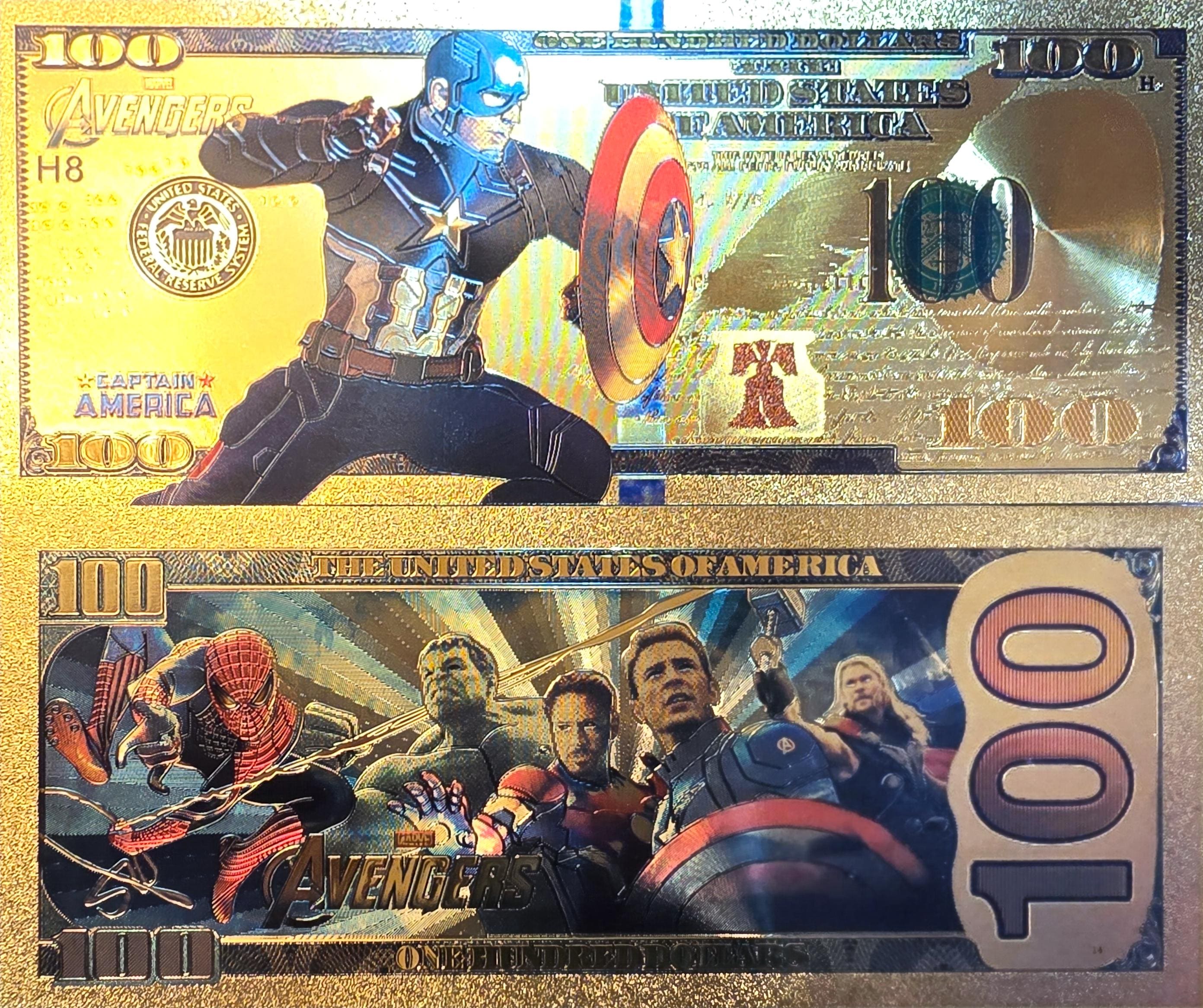 CAPTAIN AMERICA: With the Avengers, .9999 GOLD Foil Fantasy Note; Comes in a collector display holder