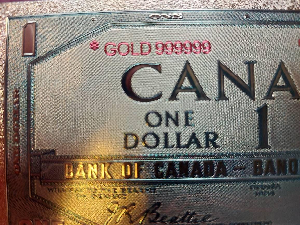 1954 Canada 1 Dollars FANTASY .9999 GOLD FOIL Note; Beautiful collector piece and design