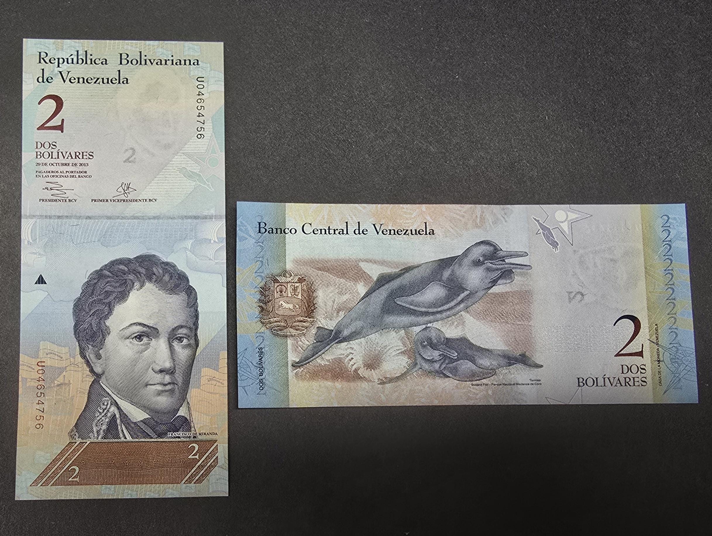 VENEZUELA 2 Bolivares, P - 88f; from 2013; UNC, Bilateral design; Porpoises