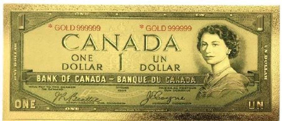 1954 Canada 1 Dollar .9999 GOLD FOIL FANTASY Note with Certificate of Authenticity