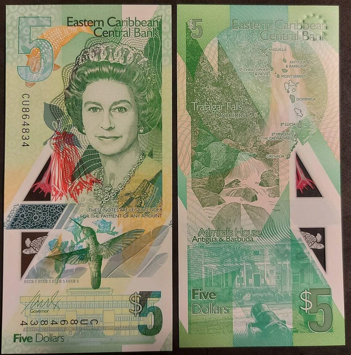 Eastern Caribbean Central Bank 5 Dollars; B-240a; UNCIRCULATED; 2021