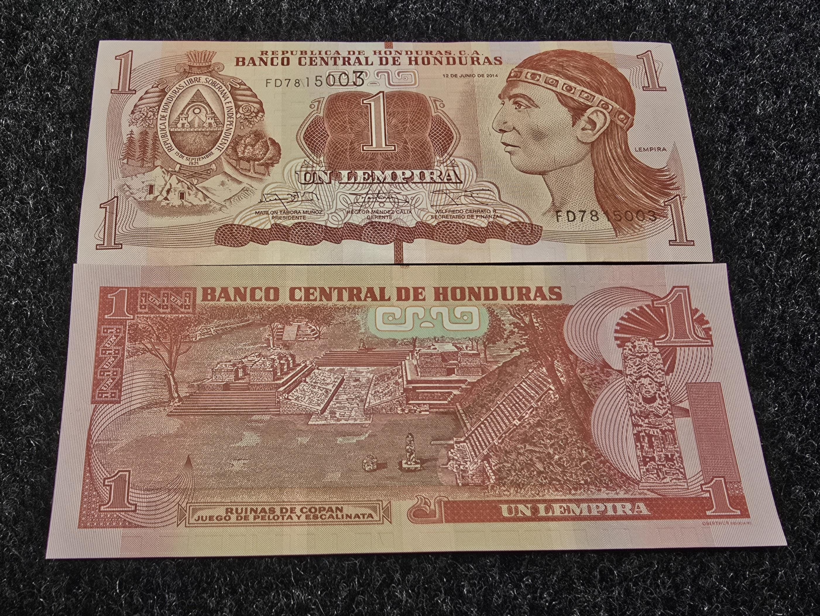 HONDURAS 1 Lempira Banknote; P-96; UNCIRCULATED from 2012; featuring the Myan Ruins of Copan