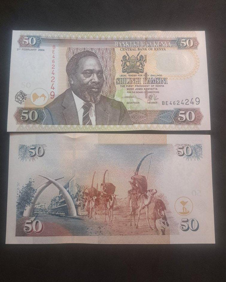 KENYA 50 Shillings; P-41b; UNCIRCULATED, 2004; featuring Camel Caravan