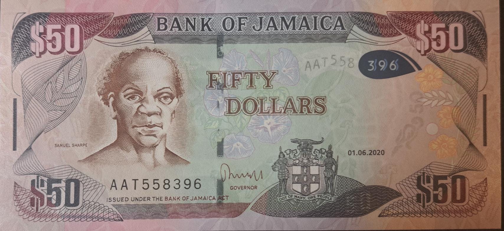 JAMAICA 50 Dollars; B-249f; UNC from 2020; Doctor's Cove Beach. Montego Bay