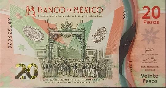 MEXICO 20 Pesos Banknote; B-721a; Signature 1, UNCIRCULATED from 2021