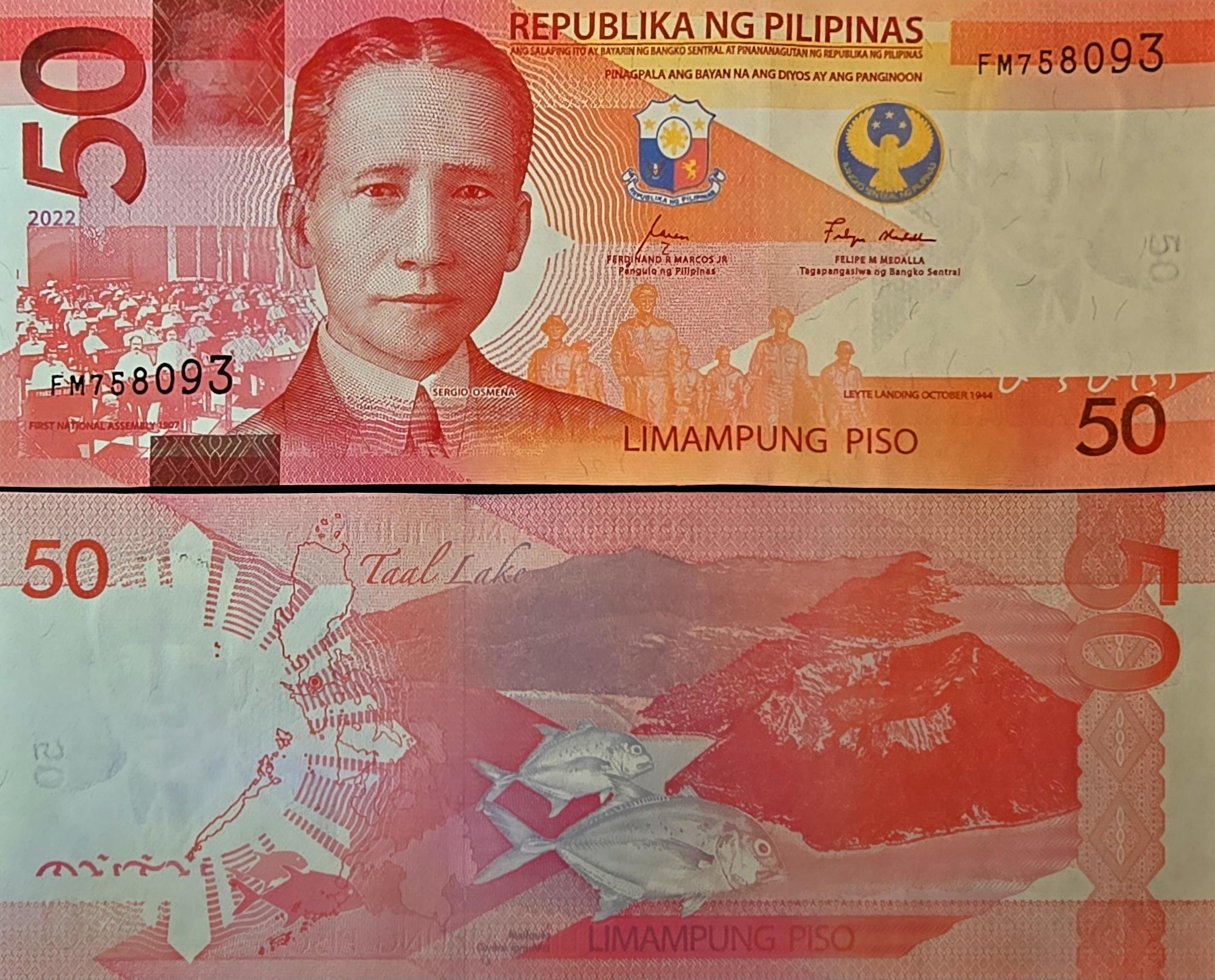 PHILIPPINES 50 Piso, B-1097a, 2022 UNCIRCULATED; Features a Volcano