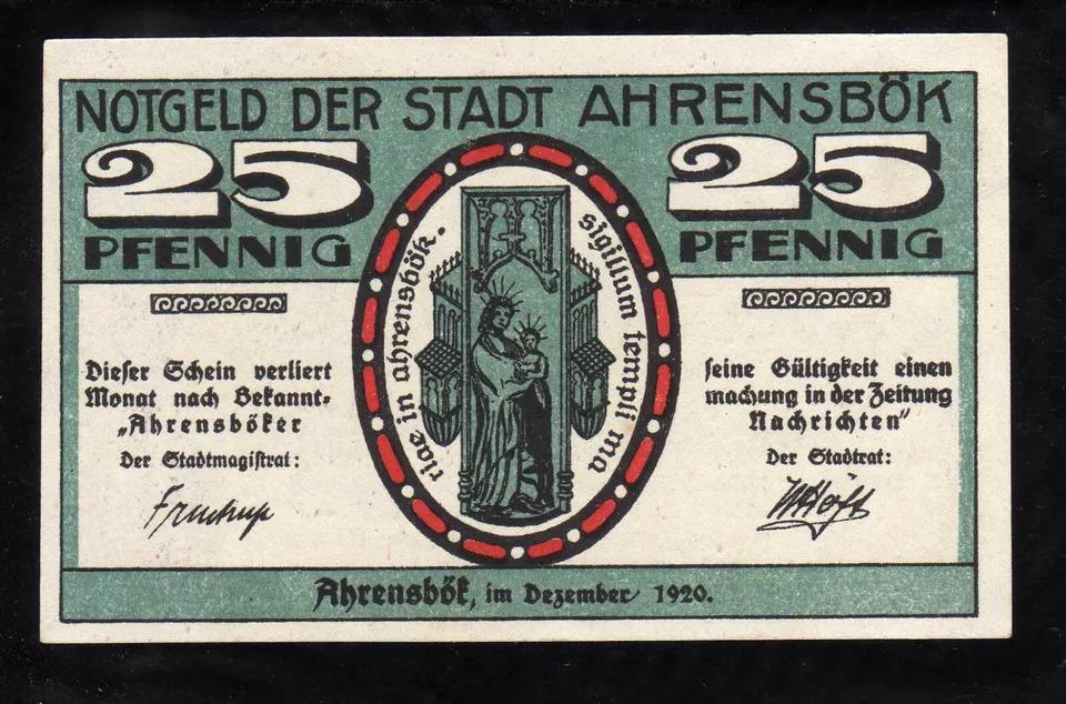 GERMAN Notgeld, AHRENSBOK 25 Pfennig, Uncirculated from 1920