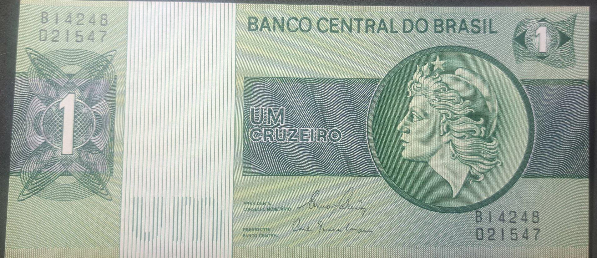 Brazil 1 Cruzeiro Banknote; P -191Ac; UNCIRCULATED from 1980; Features Liberty Head