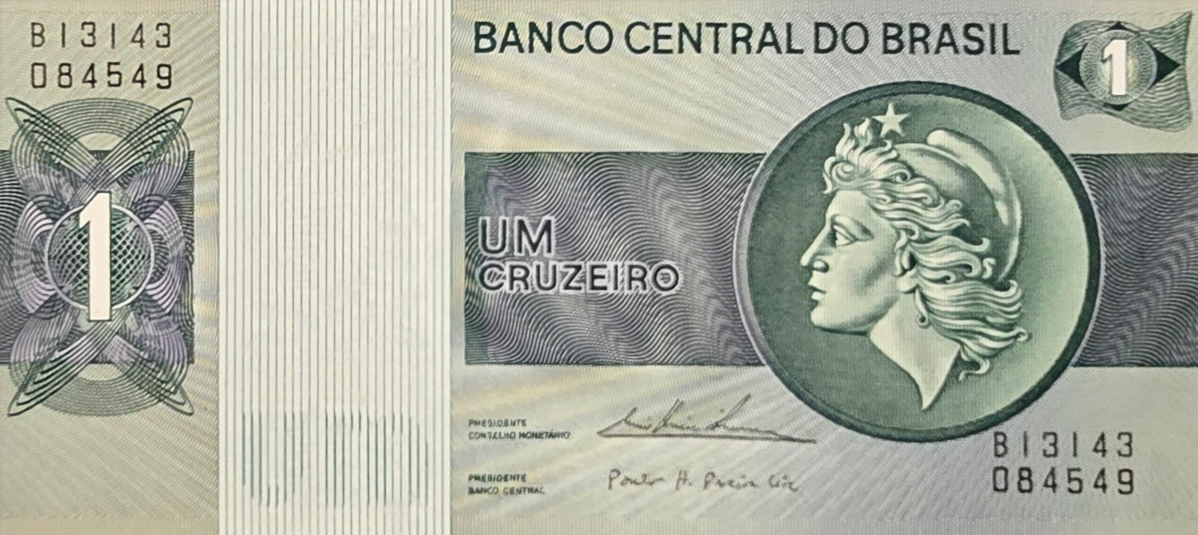 Brazil 1 Cruzeiro, P -191Ab, UNCIRCULATED, 1975, Features Liberty Head