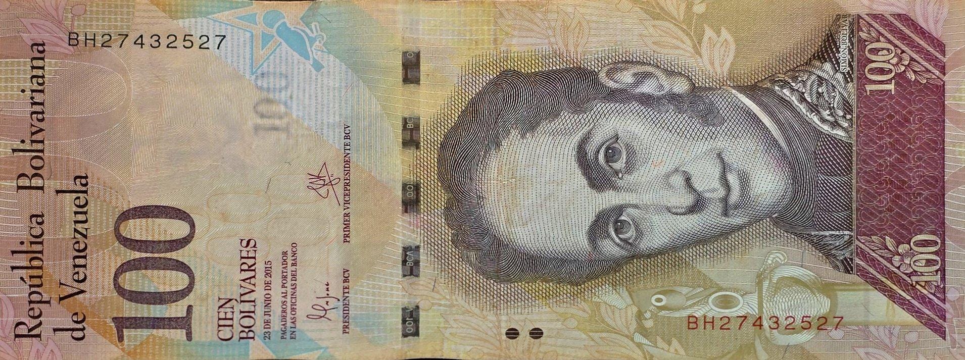 Venezuela 100 Bolivares Banknote, P-93i, CIRCULATED from 2015; features Simon Bolivar; 2 Birds