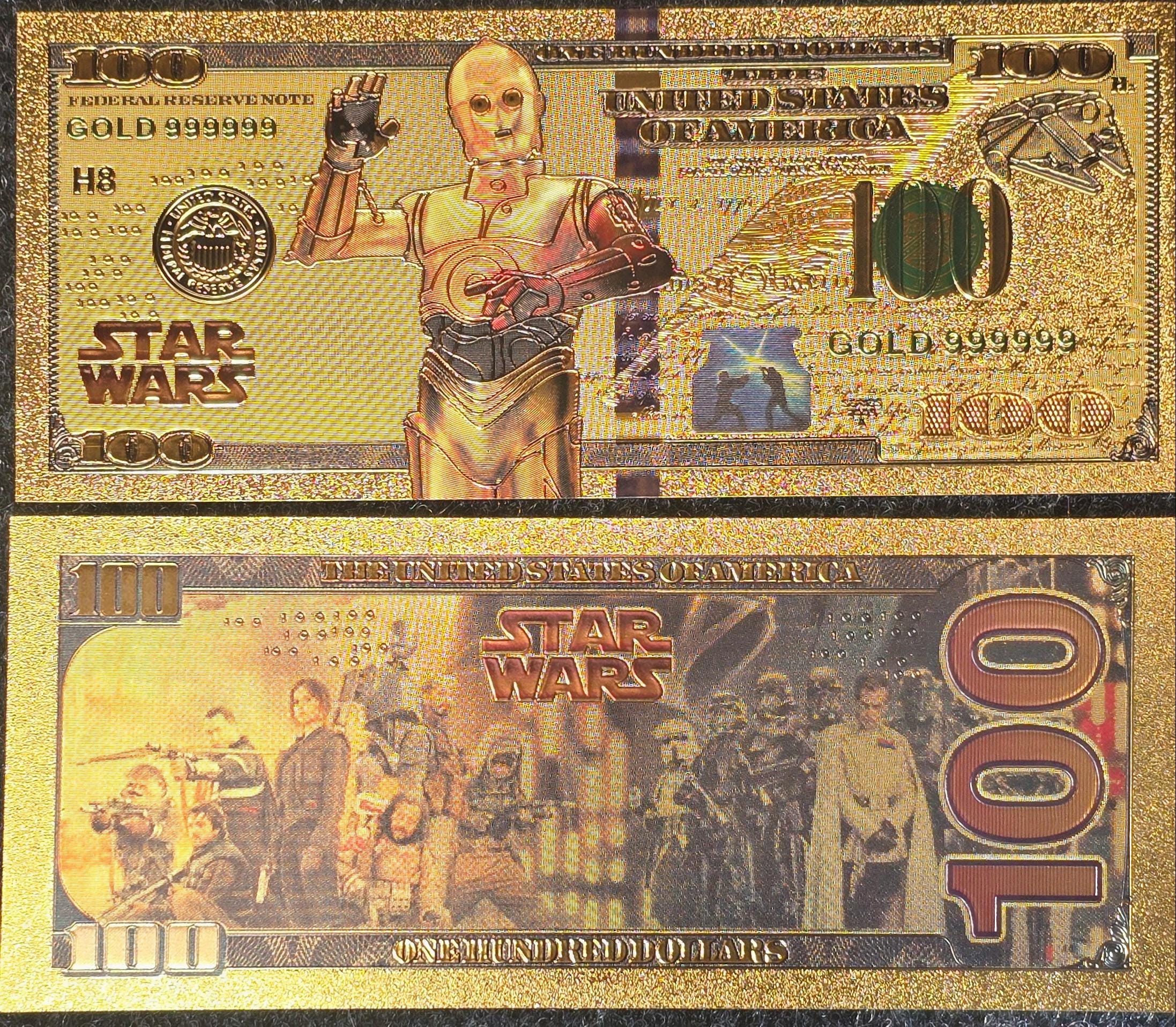 C3-PO: Star Wars Galaxy .9999 GOLD Foil 100 Dollars Fantasy Note; Full color scene on back; Comes in a Collector Display holder