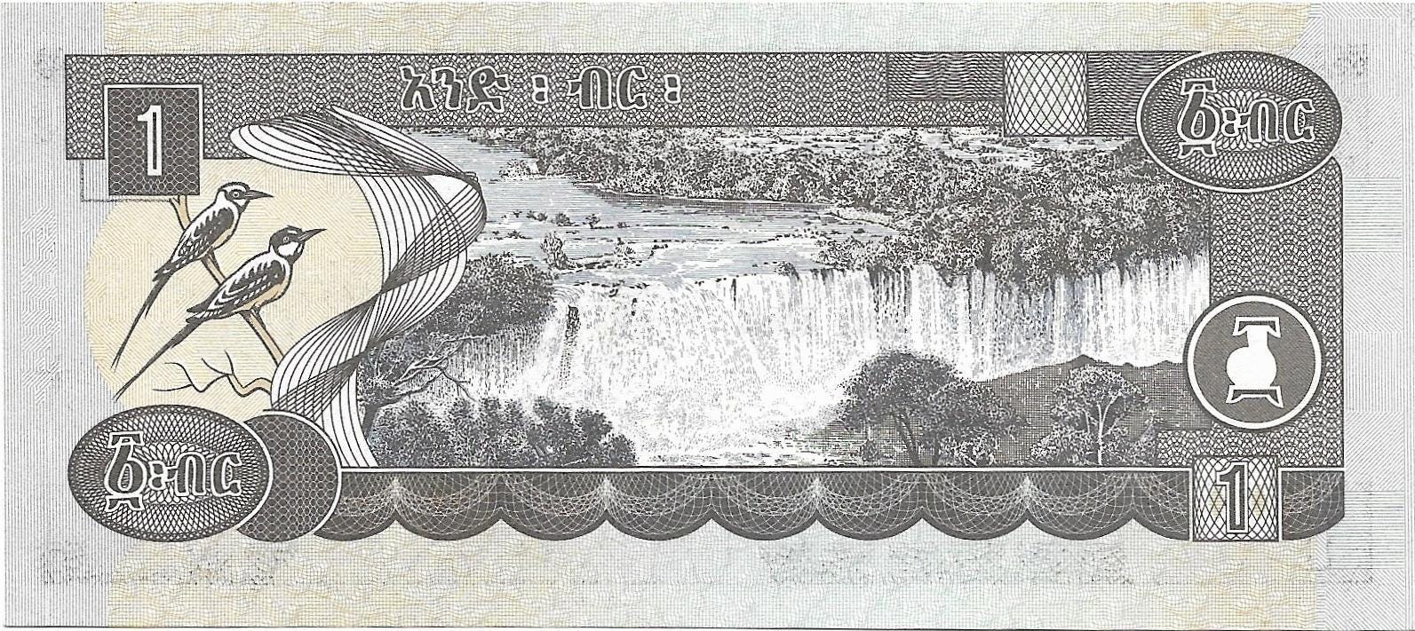 ETHIOPIA 1 Birr, P-46b; UNCIRCULATED; 2000; Features Lion's Head and Tisisat Waterfalls