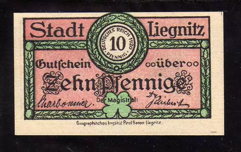 GERMAN Notgeld, LIEGNITZ 10 Pfennig, Uncirculated from 1920