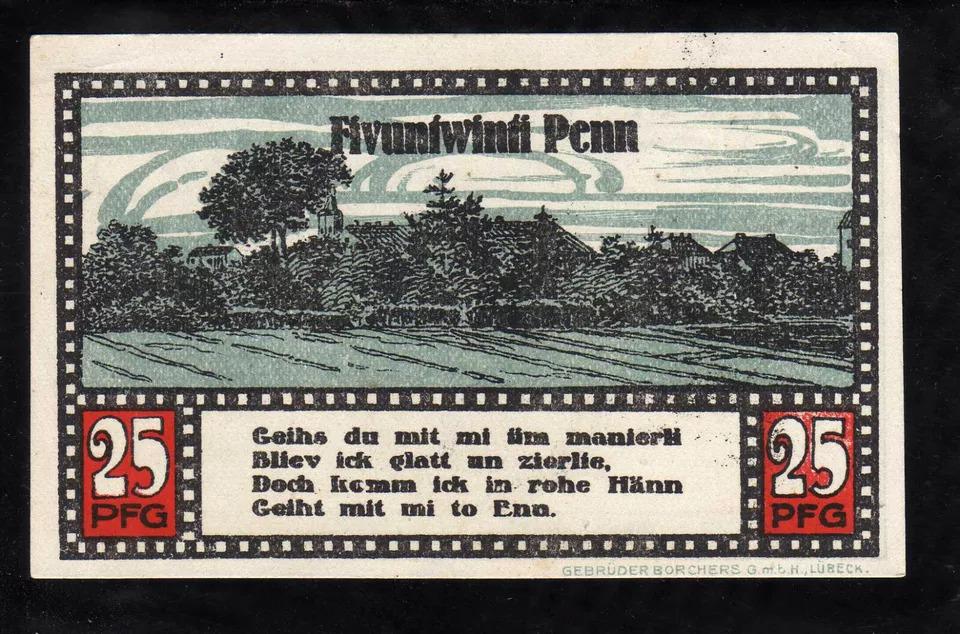 GERMAN Notgeld, AHRENSBOK 25 Pfennig, Uncirculated from 1920