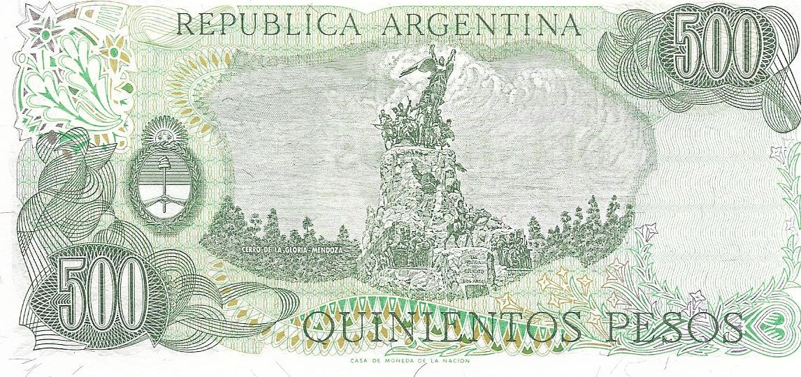 Argentina 500 Pesos, P-303b; UNCIRCULATED, 1977; Rare Thread Variety; features an Army Monument