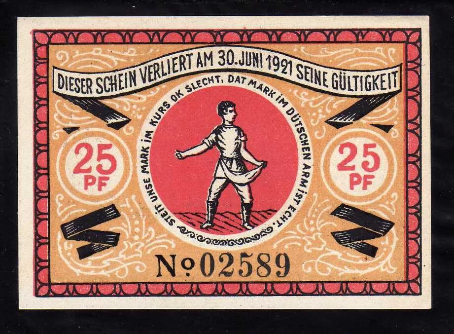 GERMAN Notgeld, STEINFELD 25 Pfennig, Uncirculated from 1920