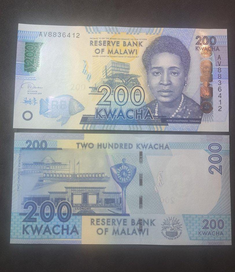 MALAWI 200 Kwacha, P-60e, UNCIRCULATED, 2019, features Rose Chiambo