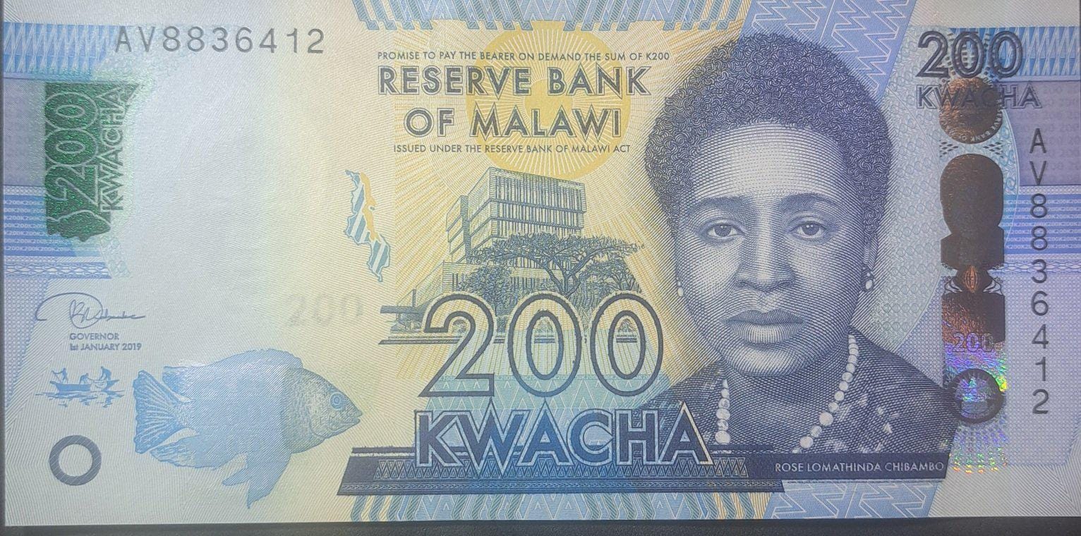 MALAWI 200 Kwacha, P-60e, UNCIRCULATED, 2019, features Rose Chiambo