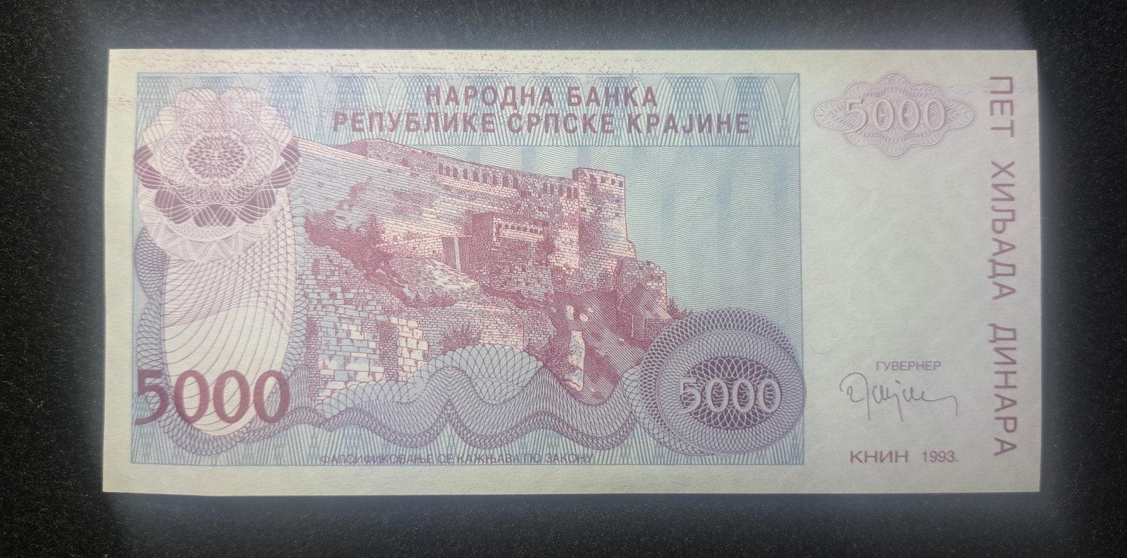 BOSNIA 5000 Dinara, PR-20; UNCIRCULATED, 1993; Knin Fortress