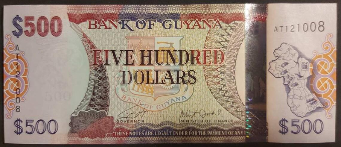 GUYANA 500 Dollars, P-37b, 2019, UNCIRCULATED; Features Map of Guyana