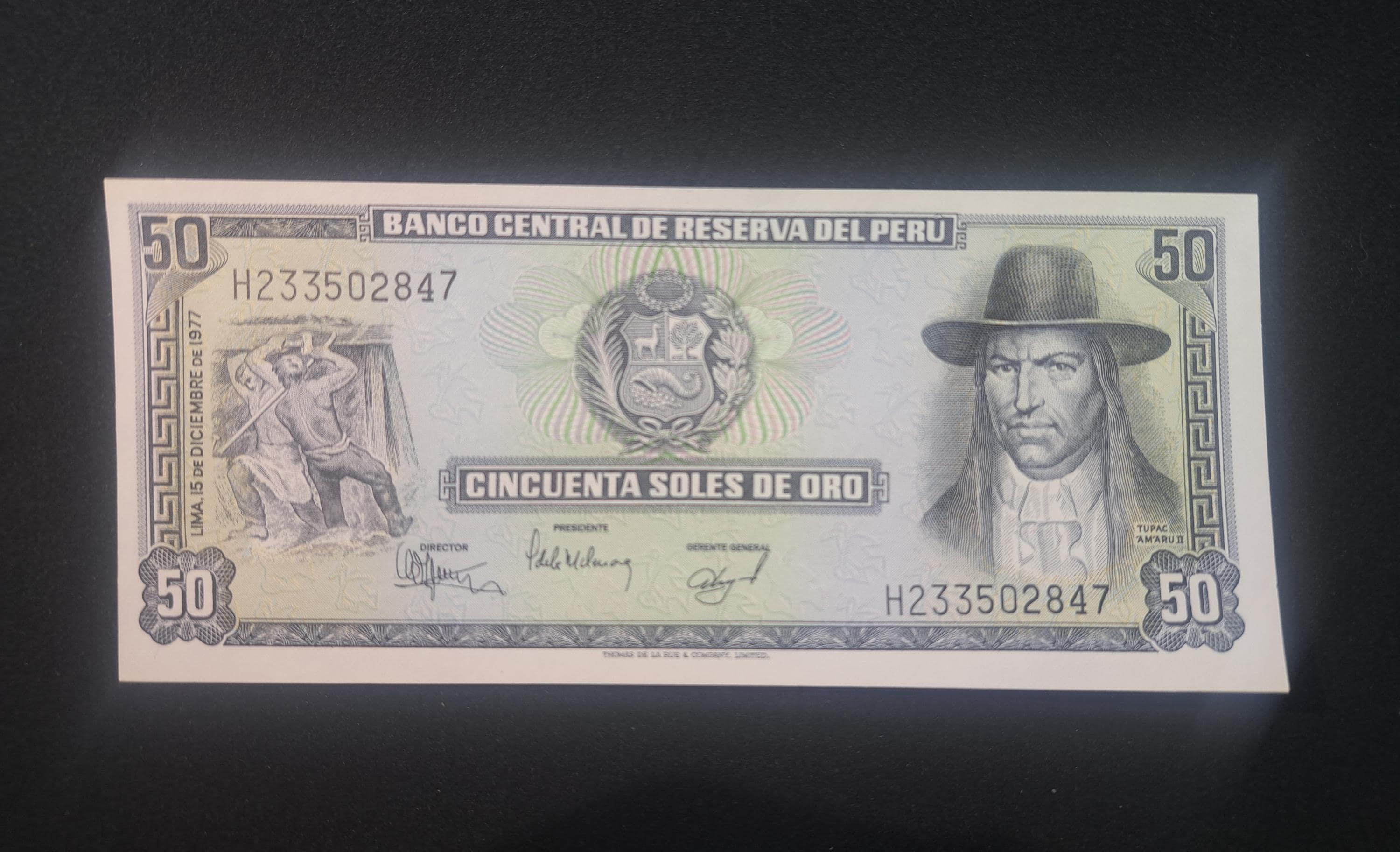PERU 50 Soles de Oro, P-113, UNCIRCULATED, 1977; Featuring historic town of Tinta