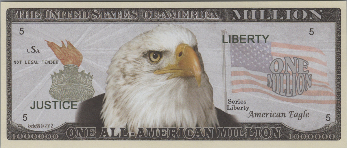 Liberty & Justice, Fantasy Million Note; features Bald Eagle and US Landmarks