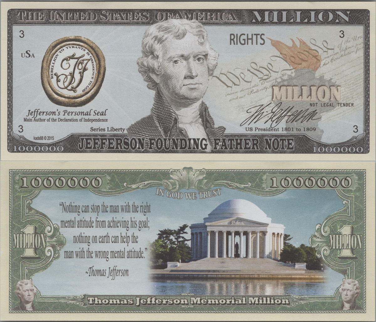 Thomas Jefferson Founding Fathers Million, Fantasy Note, Liberty Series