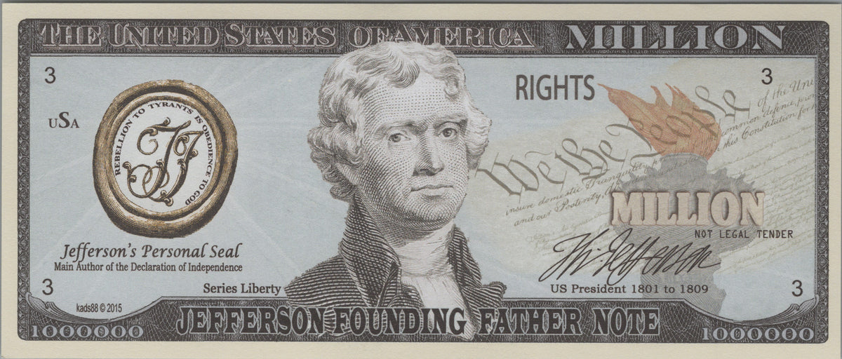 Thomas Jefferson Founding Fathers Million, Fantasy Note, Liberty Series