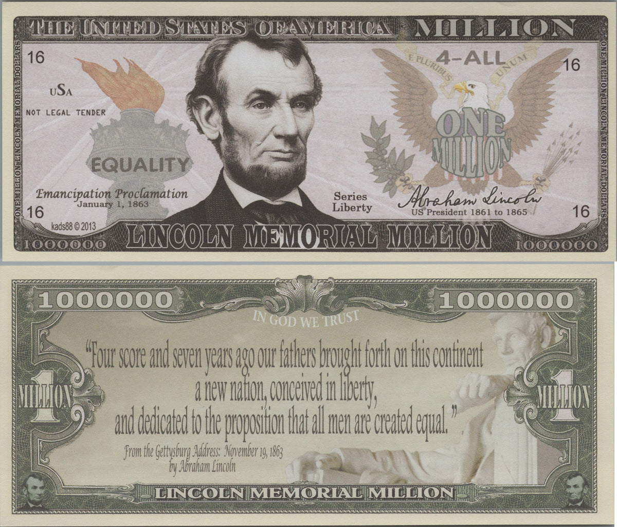 Abraham Lincoln Founding Fathers Million, Fantasy Note, Liberty Series