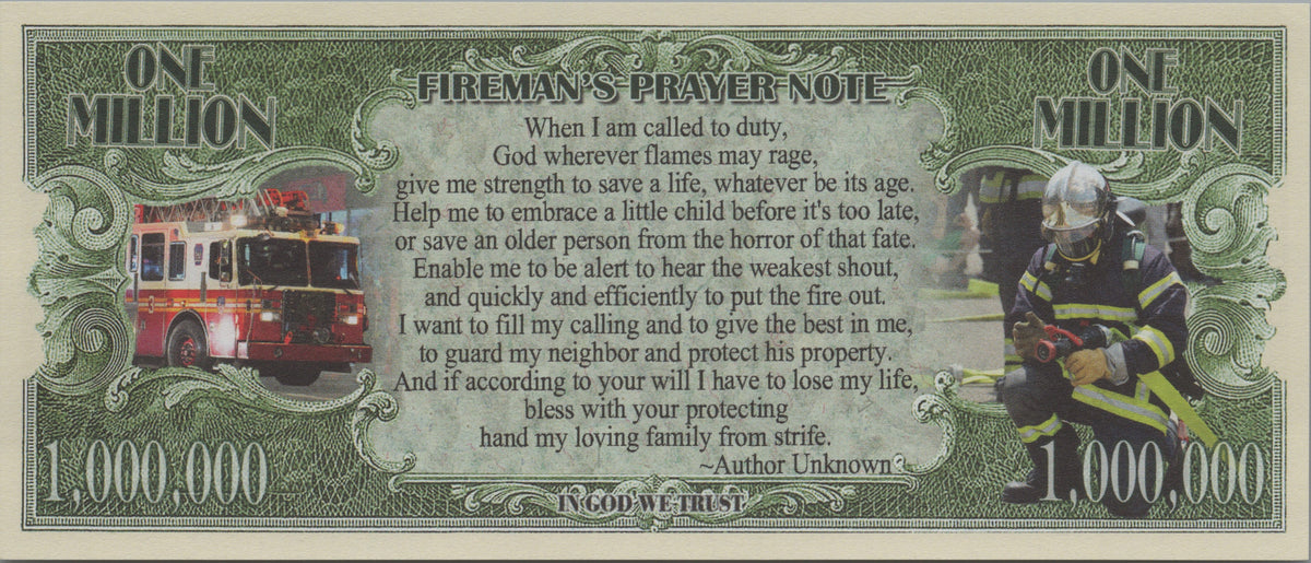 Firefighter Million, Fantasy Note; features Fireman's Prayer, Brave Series