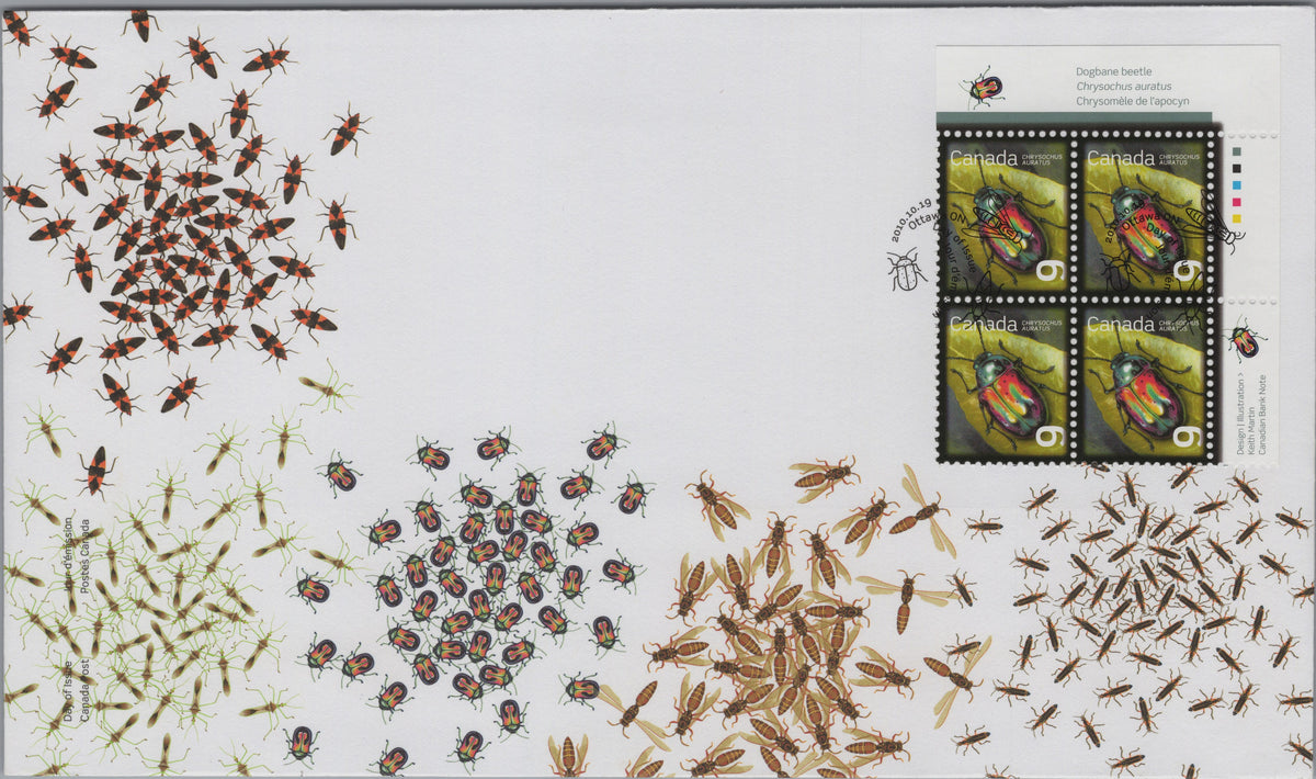 Canada 2010 Dogbane Beetle upper-right inscription block First Day Cover, Scott 2410