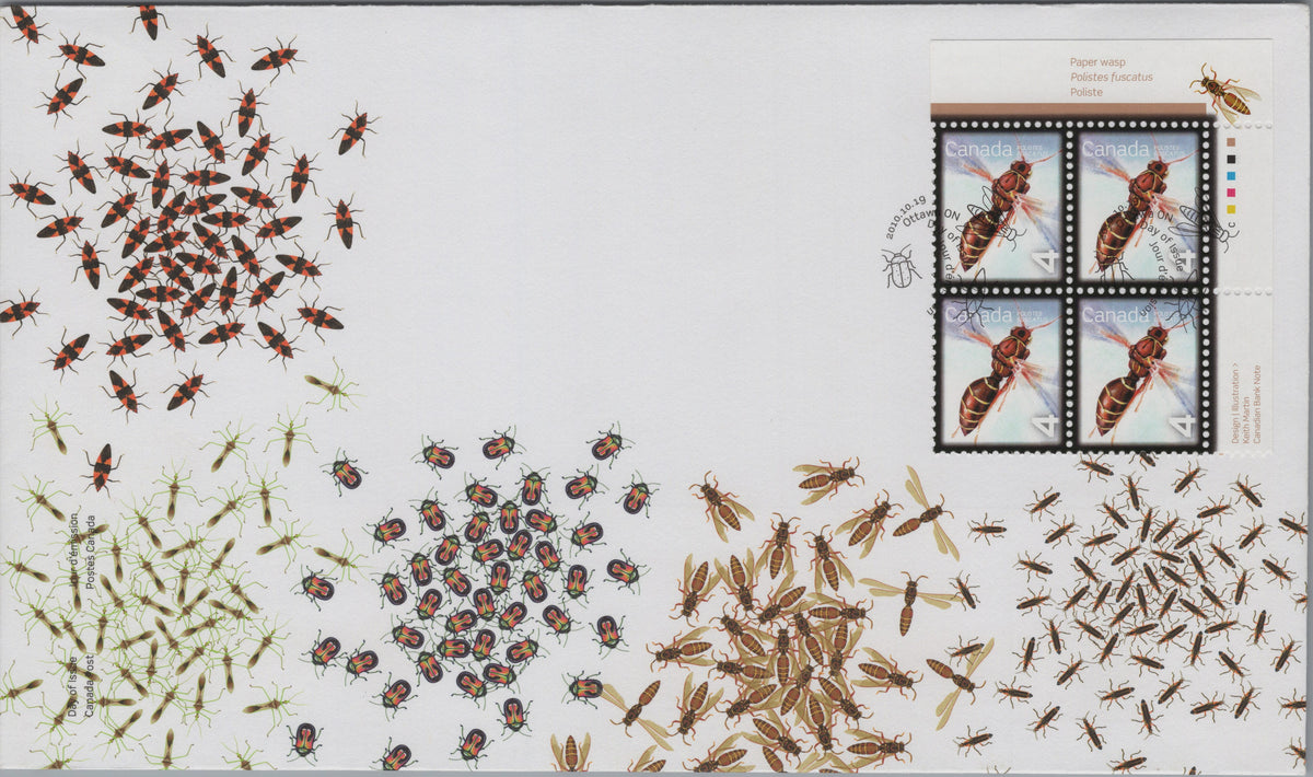 Canada 2010 Paper Wasp upper-right inscription block First Day Cover, Scott 2406
