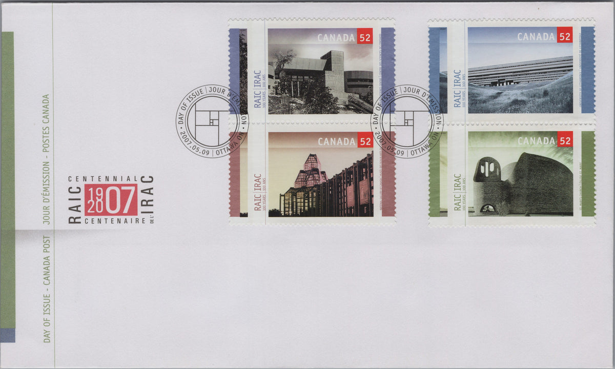 Canada 2007 RAIC Architecture four-stamp First Day Cover, Scott 2215–2218