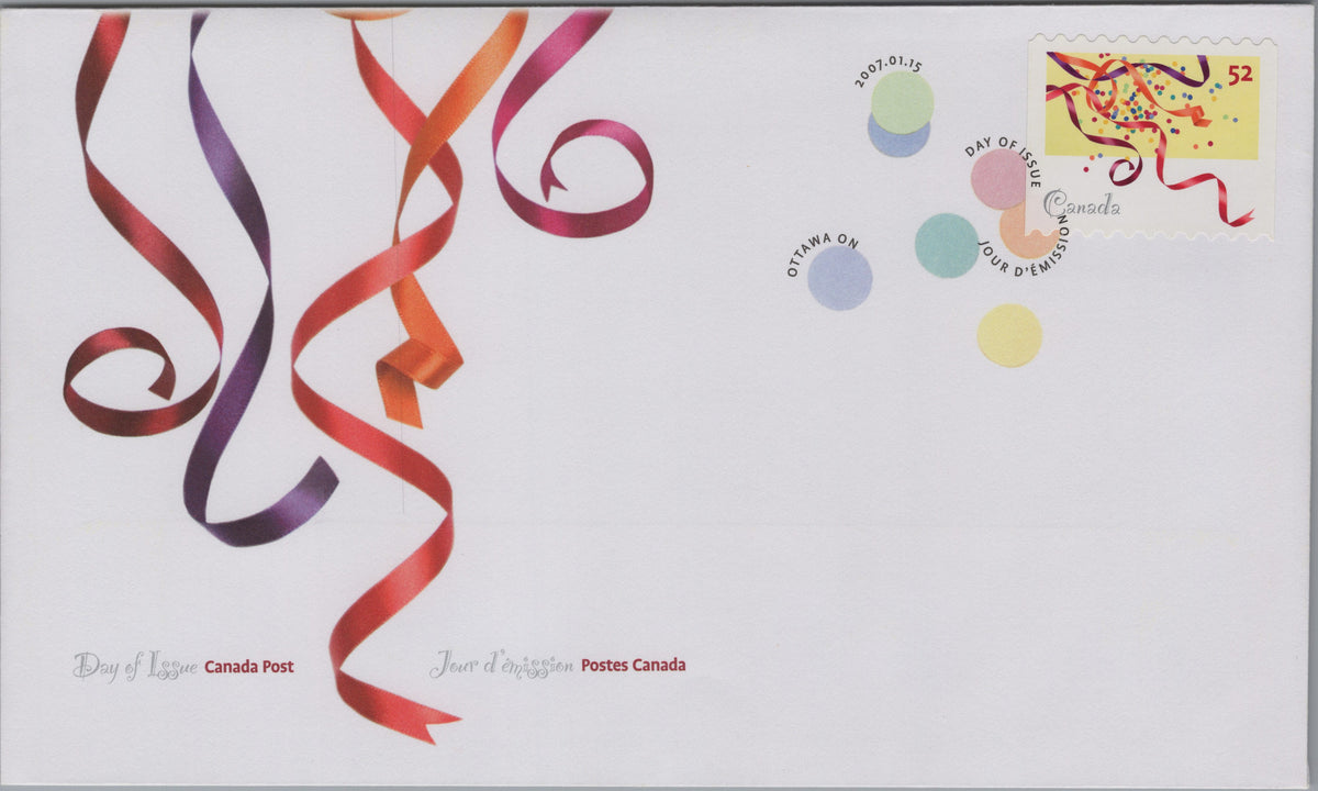 Canada 2007 Celebrations First Day Cover, Scott 2203, ribbons and confetti