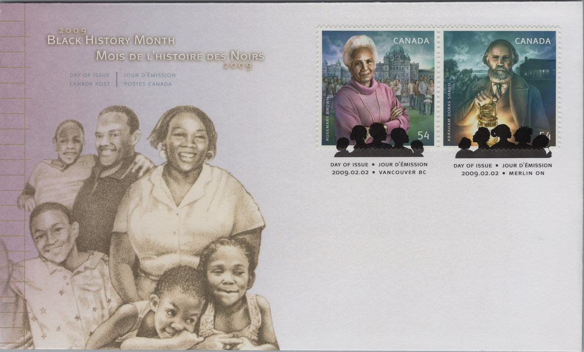 Canada 2009 Black History Rosemary Brown and Abraham Shadd two-stamp FDC front