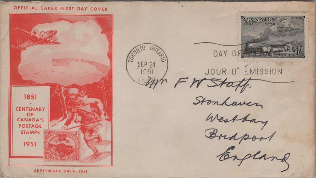 Canada 1951 CAPEX orange-red cachet with 4 cent train stamp, Toronto cancellation