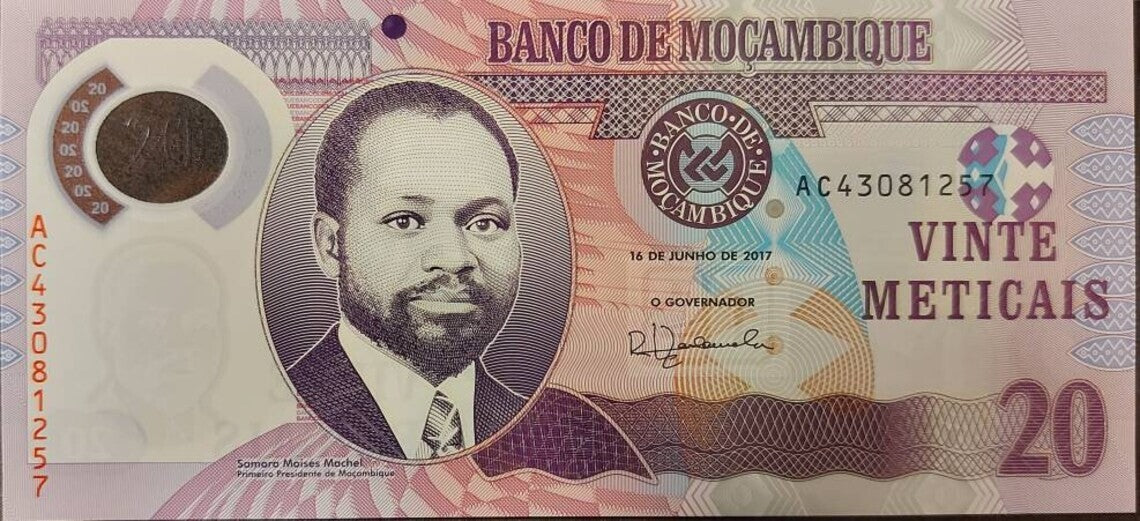 MOZAMBIQUE 20 Meticais; P -149b; Crisp UNC; 2017; POLYMER; Features a Rhinoceros