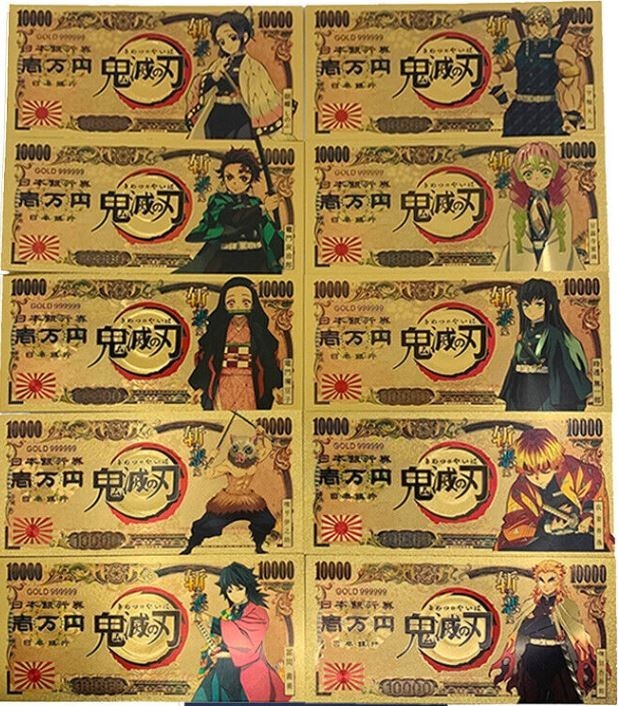 Demon Slayer ~ SET of 10 Notes; .9999 GOLD 10000 Yen Note; Beautiful